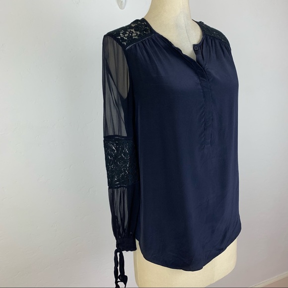 Rebecca Taylor Navy Blue Silk Blouse - Picture 2 of 8